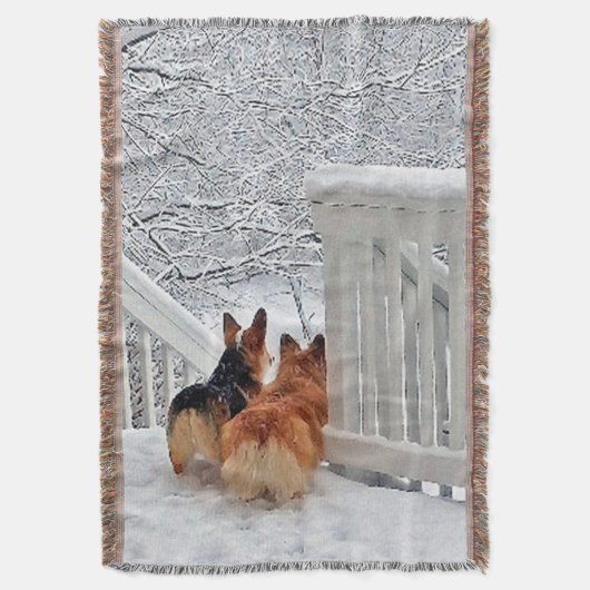 Zwei Corgis im Schnee Decke (Vorderseite Vertikal)