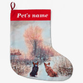 Zwei Corgis im Schnee Großer Weihnachtsstrumpf (Vorderseite)