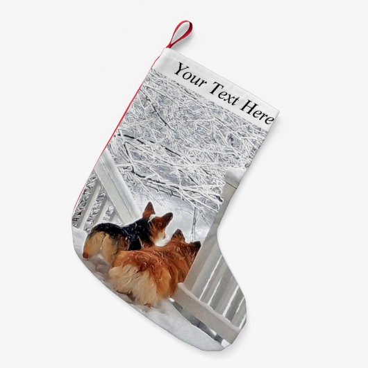 Zwei Corgis im Schnee Kleiner Weihnachtsstrumpf (Vorderansicht (hängend))