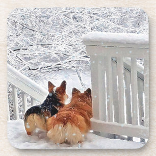 Zwei Corgis im Schnee Untersetzer