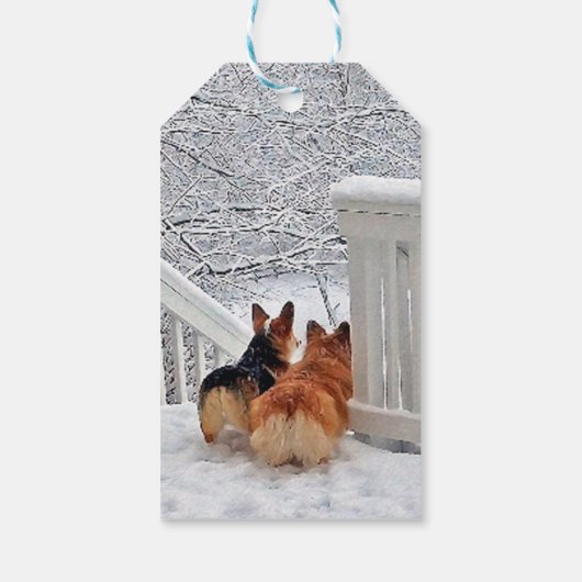 Zwei Corgis im Winter Geschenkanhänger (Rückseite)