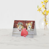 Zwei Corgis mit Candy Valentins Grußkarte Karte (Gelbe Blume)