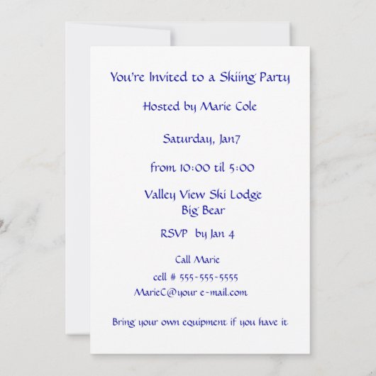 Zwei Cross Country-Skifahrer-Schnee-Sturm - Einladung (Rückseite)