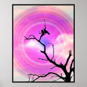 Zwei Crows Silhouette BW Fotografie mit Lila Sonne Poster (Vorne)