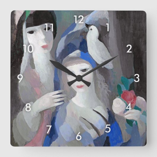 Zwei Dame und Taube, Marie Laurencin Quadratische Wanduhr (Vorderseite)