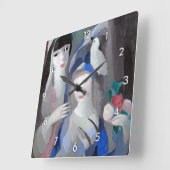 Zwei Dame und Taube, Marie Laurencin Quadratische Wanduhr (Winkel)