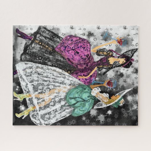 Zwei Damen in Schwarz und Weiß Kleider Mode Puzzle (Horizontal)