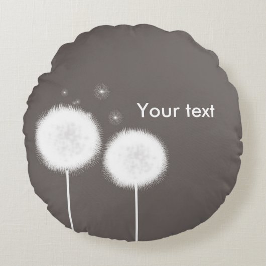 Zwei Dandela Taupe Rustic Country Zuhause Rundes Kissen (Vorderseite)