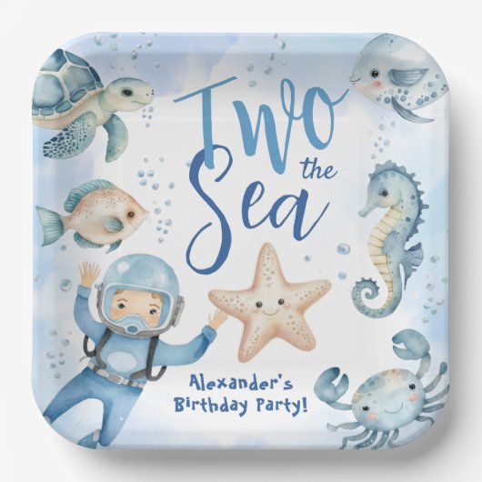 Zwei Das Meer! Niedlicher Boy Blue Ocean Geburtsta Pappteller (Vorderseite)