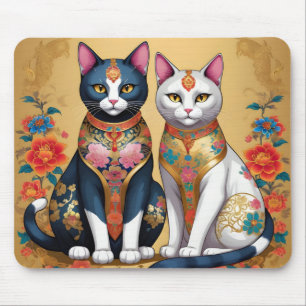 Zwei dekorative Blumenkatzen Mousepad