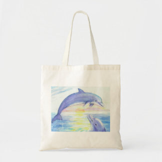 Zwei Delphin-Aquarell-Sonnenuntergang-Tasche Tragetasche
