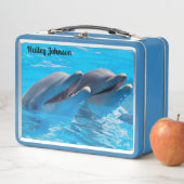 Zwei Delphine in blauem Wasser Metall Brotdose (Beispiel)