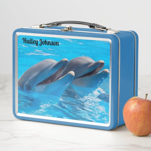 Zwei Delphine in blauem Wasser Metall Brotdose (Beispiel)