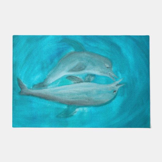 Zwei Delphine spielen frei und wild im Ozean Fußmatte (Vorderseite)