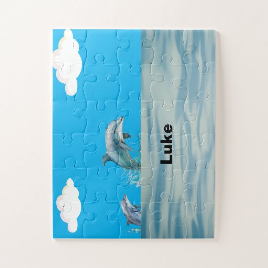 Zwei Delphine spielen Puzzle (Vertikal)