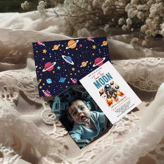 Zwei der 2. Geburtstage des Fotos Weltraum Einladung