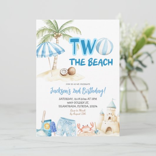 Zwei der Beach Coastal Theme Boy zum zweiten Gebur Einladung (Stehend Vorderseite)