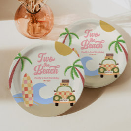 Zwei der Beach Surfbretter rosa 2. Geburtstags-Par Pappteller