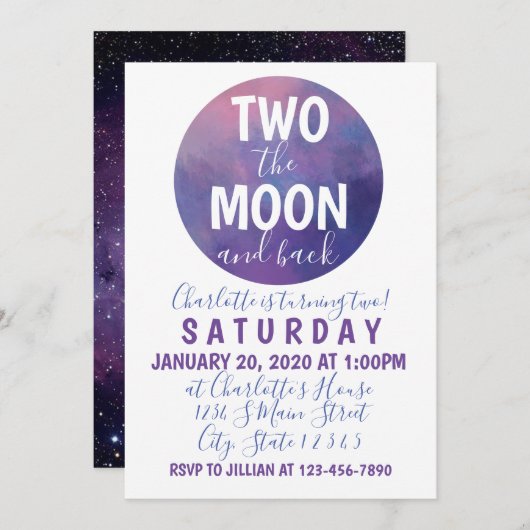 Zwei der Geburtstage des Mondes Einladung (Vorne/Hinten)