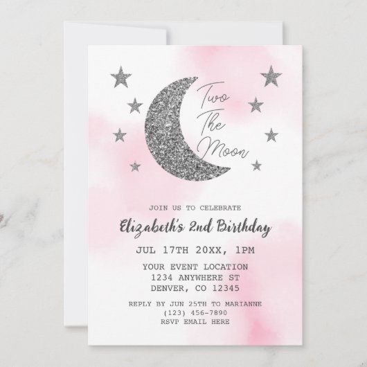Zwei der Mond 2. Geburtstag Einladung (Vorderseite)