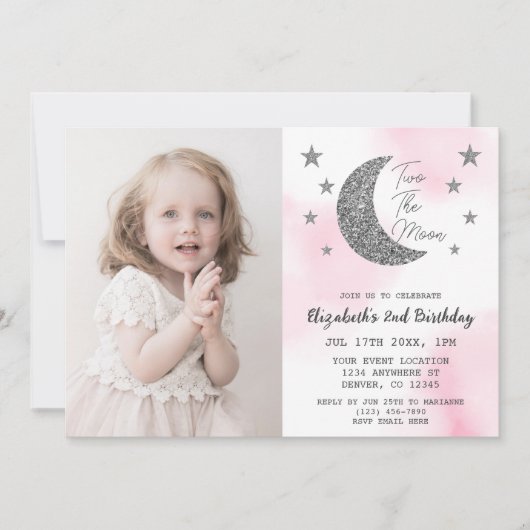 Zwei der Mond 2. Geburtstag Einladung (Vorderseite)