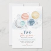 Zwei der Mond 2. Geburtstag Einladung Junge Silver (Vorderseite)