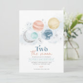 Zwei der Mond 2. Geburtstag Einladung Junge Silver (Stehend Vorderseite)