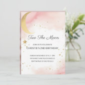 Zwei der Mond: 2. Geburtstag Einladung Rosa, Gold (Stehend Vorderseite)