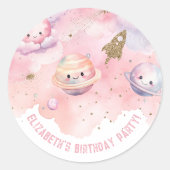 Zwei der Mond Girl rosa Der Weltraum zum Geburtsta Runder Aufkleber (Vorderseite)