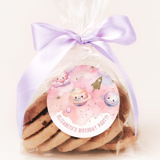 Zwei der Mond Girl rosa Der Weltraum zum Geburtsta Runder Aufkleber