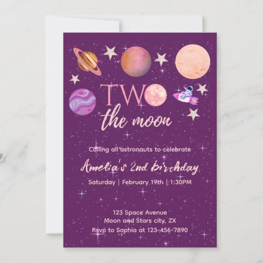 Zwei der Mond Girl rosa Planeten 2. Einladung (Vorderseite)