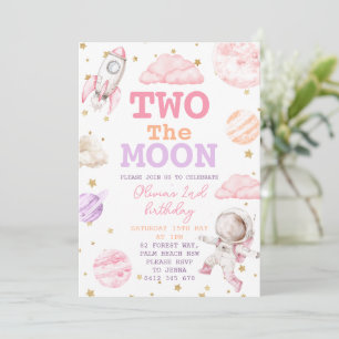 Zwei der Mond Girl Space 2. Geburtstag Einladung