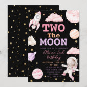 Zwei der Mond Girl Space 2. Geburtstag Einladung (Vorne/Hinten)