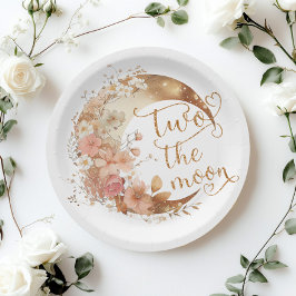 Zwei der Mond Gold Blumenmädchen 2. Geburtstag Pappteller