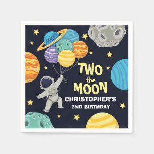 Zwei der Mond Outer Space Blue 2. Geburtstags-Part Serviette