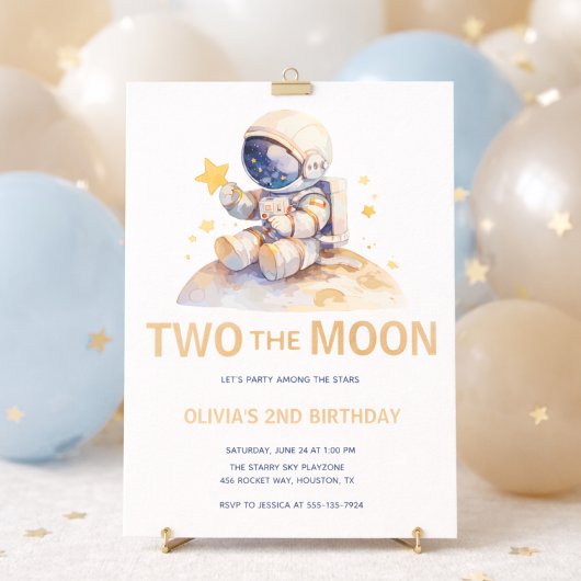 Zwei Der Mond Raum Astronaut 2. Geburtstag Einladung