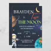 Zwei der Mond Space Boy 2. Galaxy Planets Geburtst Einladung (Vorne/Hinten)