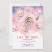 Zwei der Mond Space Mädchen Astronaut Foto Geburts Einladung (Vorderseite)