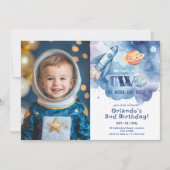 Zwei der Mond und das hintere Space Foto 2. Geburt Einladung (Vorderseite)