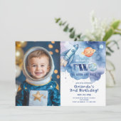 Zwei der Mond und das hintere Space Foto 2. Geburt Einladung (Stehend Vorderseite)