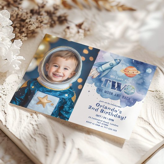 Zwei der Mond und das hintere Space Foto 2. Geburt Einladung
