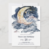 Zwei der Mond Watercolor Boy 2. Geburtstag Einladung (Vorderseite)