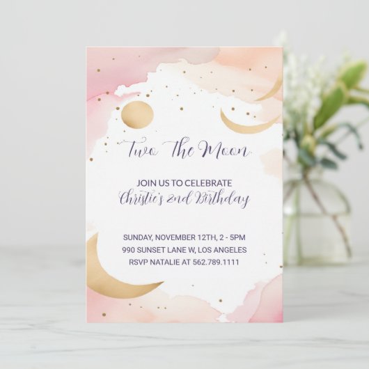 Zwei der Mond zweite Geburtstag Einladung (Stehend Vorderseite)