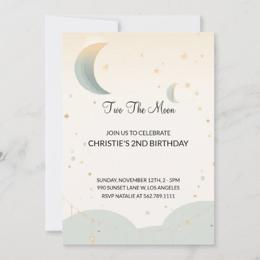Zwei der Mond zweite Geburtstagseinladung Einladung (Vorderseite)
