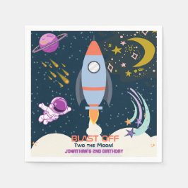 Zwei der Mondjunge Weltraumrakete 2. Geburtstag Serviette