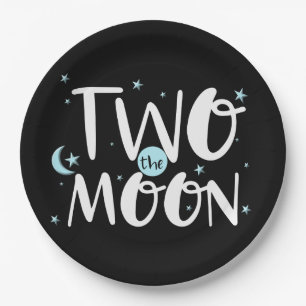 ZWEI DER MOON-Raketenschiff Space 2. Geburtstag Pa Pappteller