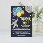 Zwei der Planeten Astronaut Geburtstagsparty Dankeskarte (Stehend Vorderseite)