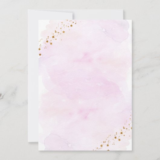 Zwei der rosafarbenen goldenen Weltraume zum Gebur Einladung (Rückseite)