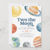 Zwei der Weltraum des Mond 2. Geburtstag Einladung (Vorderseite)