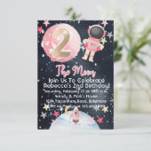 Zwei der Weltraum zum Geburtstag Einladung Mädchen (Stehend Vorderseite)